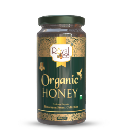Jar of Royal Bee Organic Honey on a white background